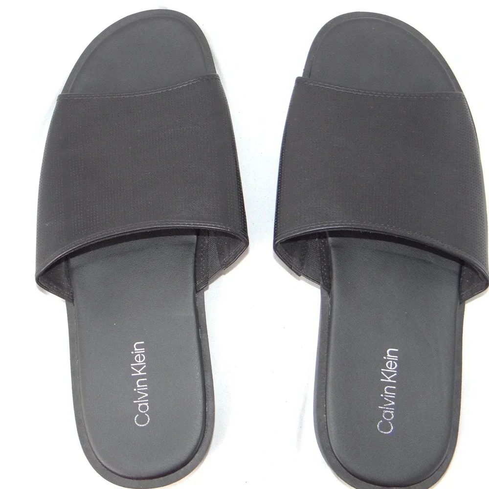 Calvin Klein Mens Black Micro‎ Perforated Slide Sandals Size 12 US 46 EUR